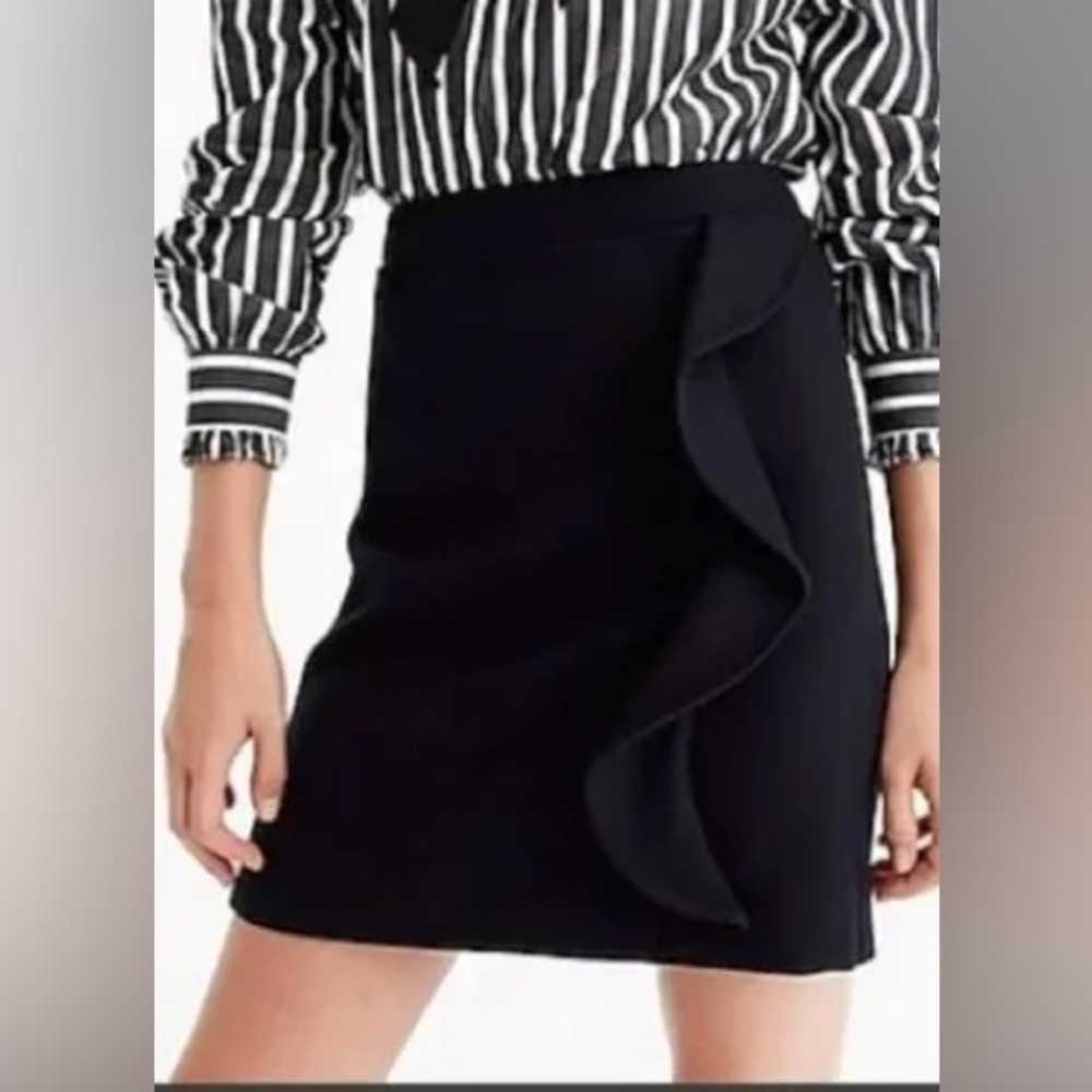 J.Crew black side ruffle wool mini skirt 2